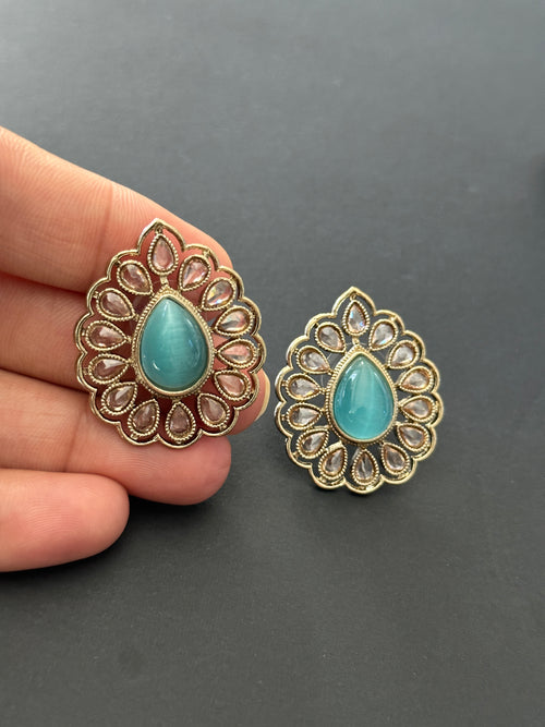 Turquoise Polki Studs