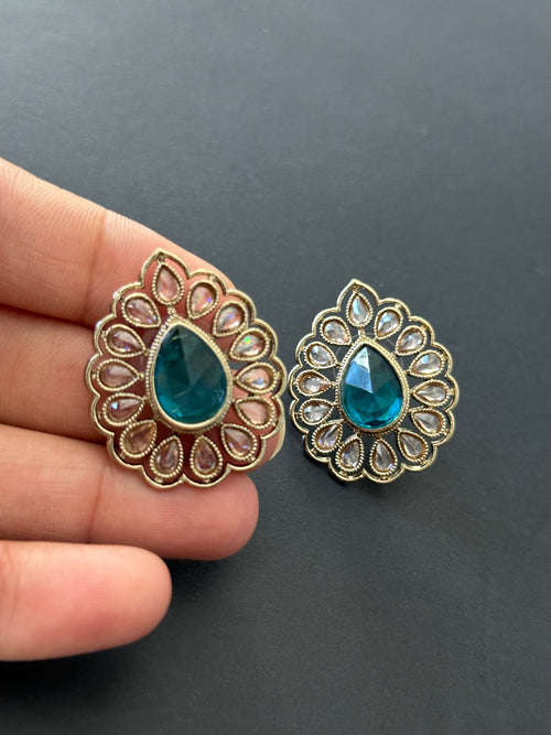 Aqua Green Polki Studs