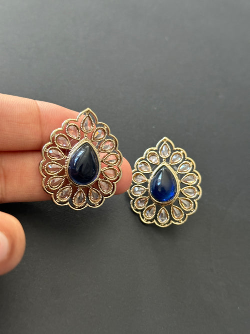 Blue Polki Studs