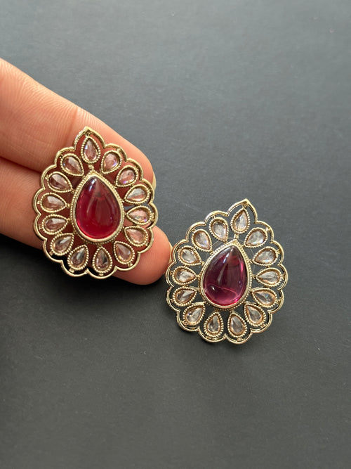 Wine Pink Polki Studs