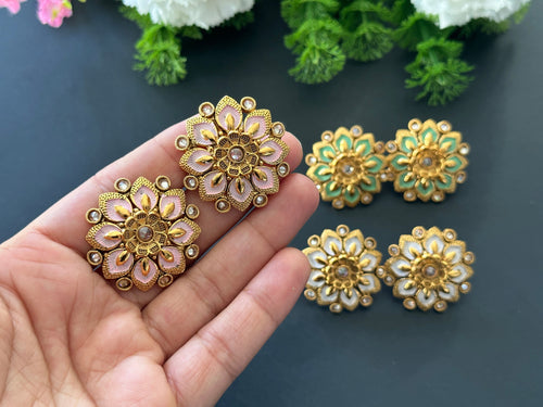 Baby Pink Antique Gold Studs