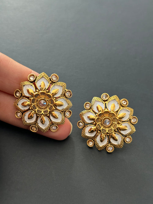 White Antique Gold Studs