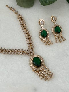 Emerald American Diamond Necklace Set