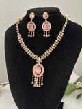 Pink American Diamond Necklace Set