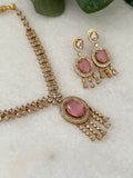 Pink American Diamond Necklace Set