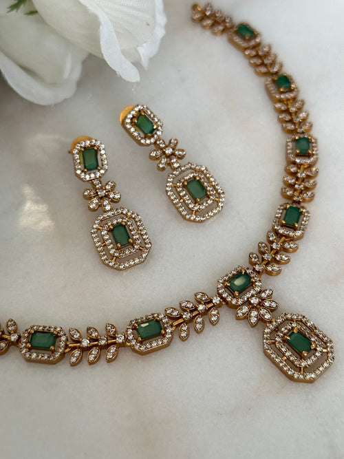 Emerald American Diamond Necklace Set