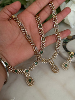 Emerald American Diamond Necklace Set