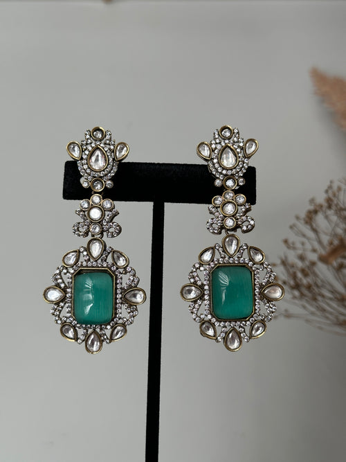 Aqua Green Victorian Diamond Earrings