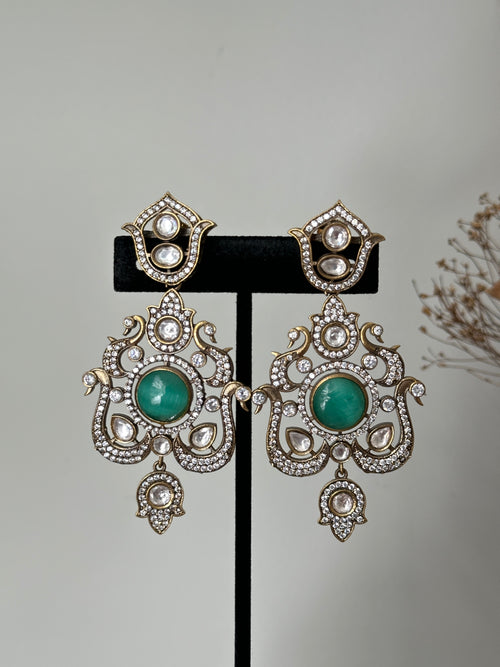 Aqua Green Victorian Diamond Earrings