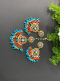 Blue and Red Meenakari Earrings Tikka Set