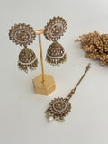 Pearl Polki Jhumka Tikka Set