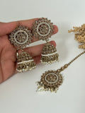 Pearl Polki Jhumka Tikka Set