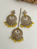 Yellow Chandbali Polki Tikka Set