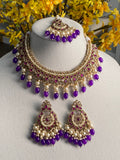 Wine Pink Polki Bahubali Necklace Set