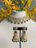 Green Uncut Kundan Necklace Set