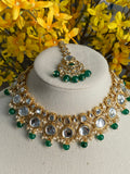 Green Uncut Kundan Necklace Set