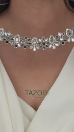 Pearl Silver Polki Necklace Set