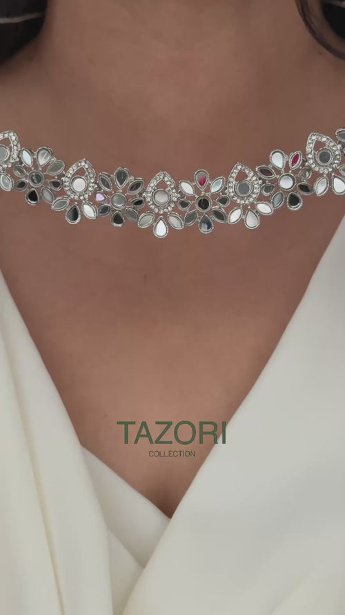 Pearl Silver Polki Necklace Set