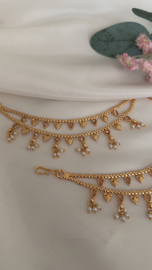 Gold Polki Ear Chains